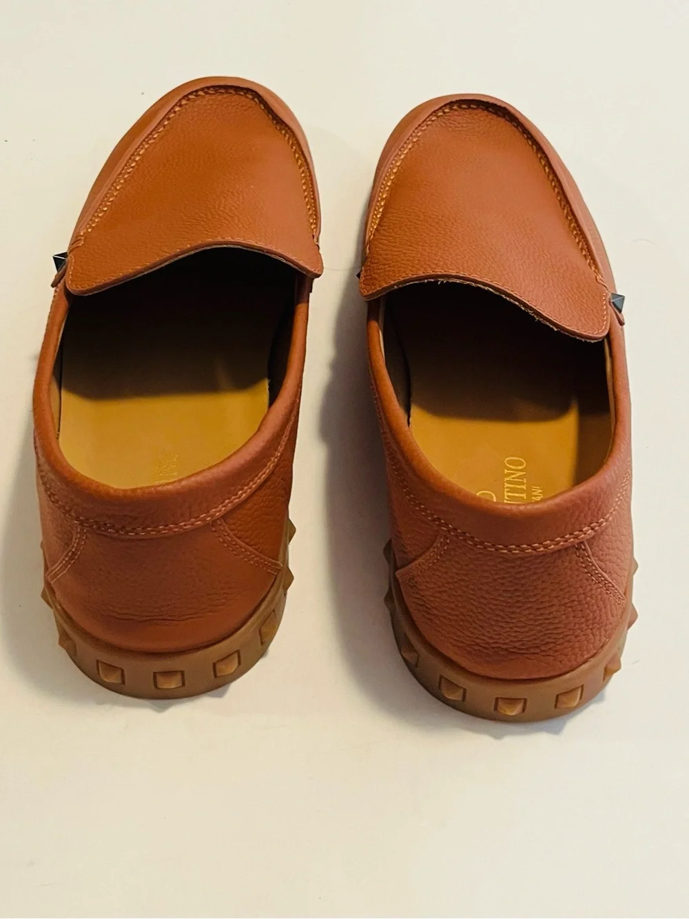 Valentino Garavani Men’s Rockstud Brown Leather Slip On Loafers Size 43